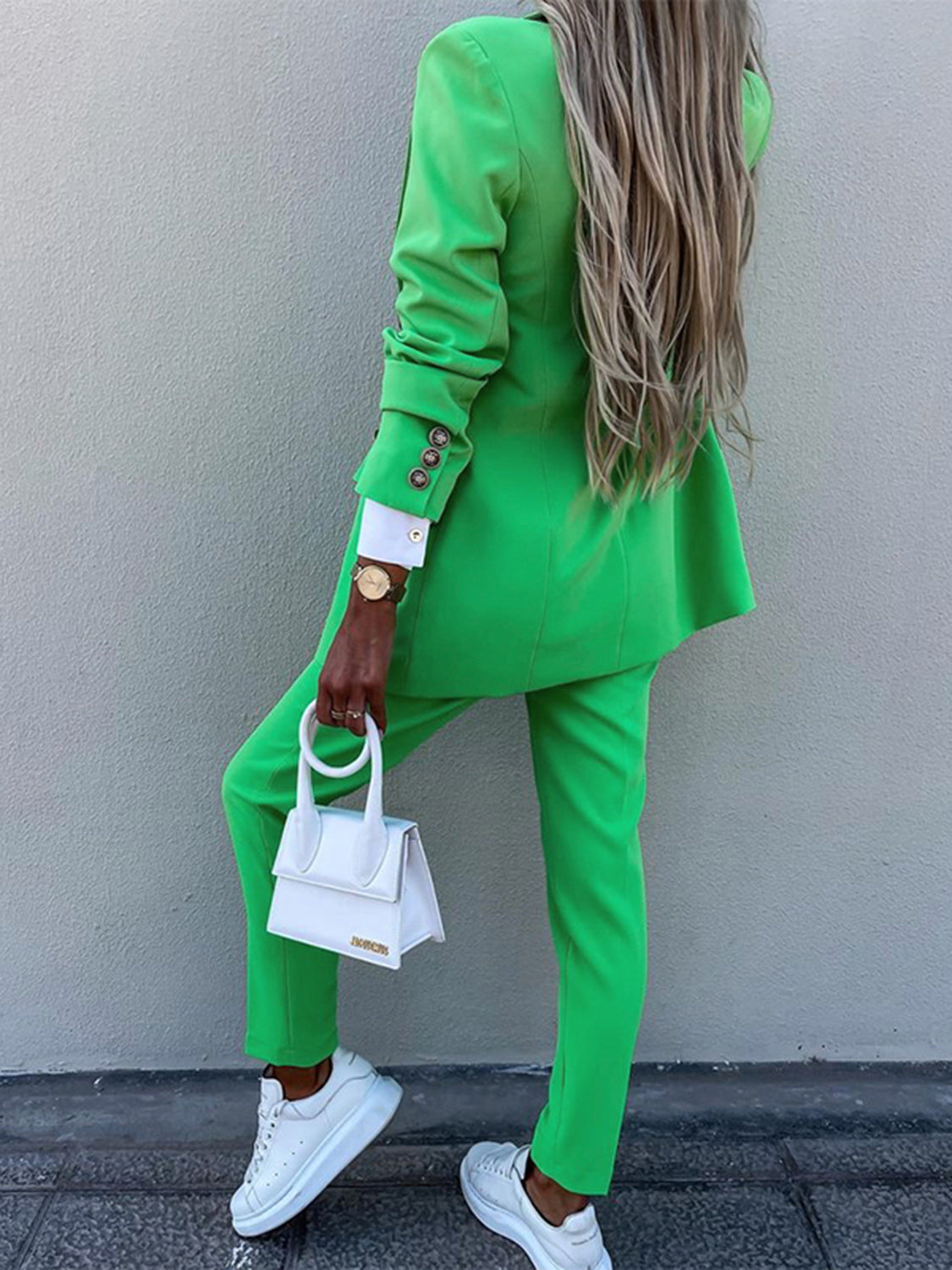 Lapel Collar Long Sleeve Blazer and Pants Set