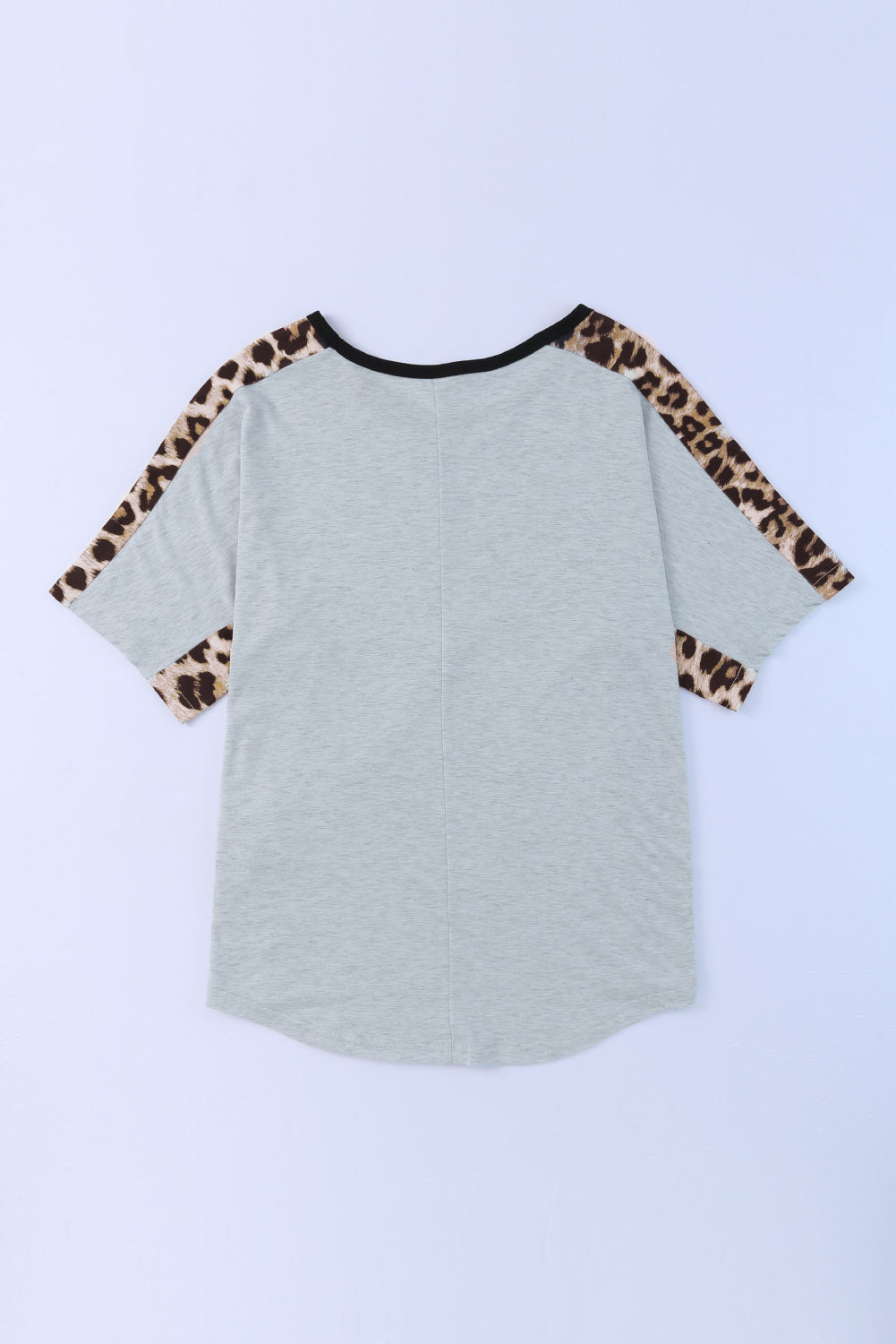 Gray Leopard Bowknot Baseball Graphic Contrast Crewneck Tee